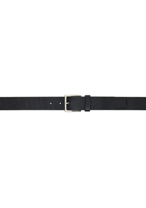 BOSS Black Grained Italian-Leather Logo Buckle Belt