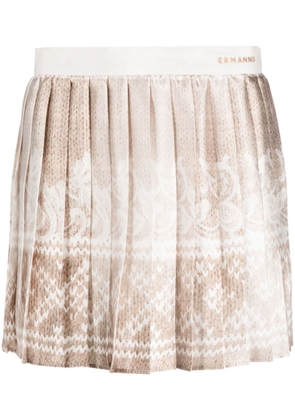 ERMANNO FIRENZE graphic-pattern pleated miniskirt - Neutrals