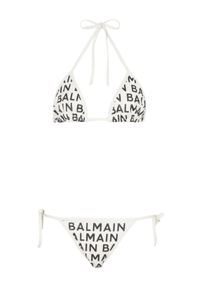 Balmain logo-print triangle bikini set - White