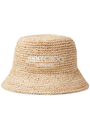 Jimmy Choo Atena logo-embroidered raffia hat - Neutrals
