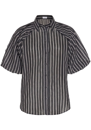 Brunello Cucinelli striped puff-sleeve blouse - Black