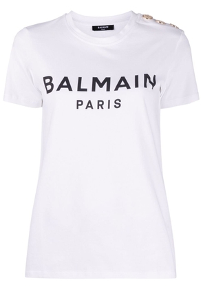 Balmain button-embellished logo-print T-shirt - White