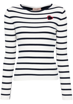 TWINSET striped cut-out detail jumper - White