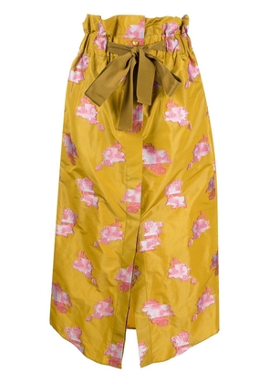 Patou floral-embroidered drawstring midi skirt - Yellow