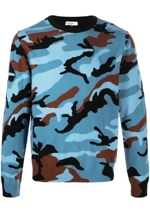Valentino Garavani intarsia-knit camouflage cashmere jumper - Blue