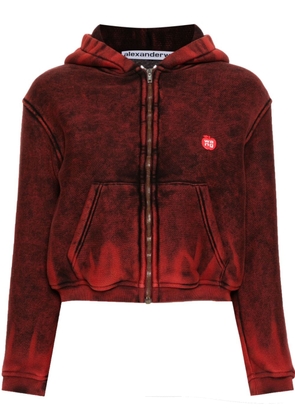 Alexander Wang logo-patch distressed zipped-up hoodie - Red