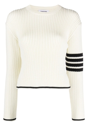 Thom Browne stripe-detailing cable-knit jumper - White