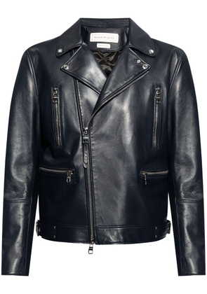 Alexander McQueen notched-lapels leather biker jacket - Blue