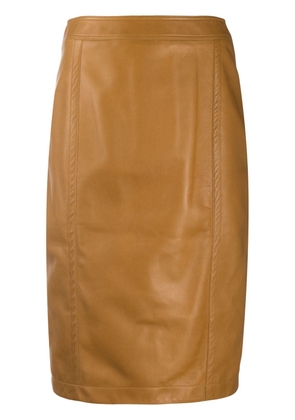 Saint Laurent midi leather pencil skirt - Brown