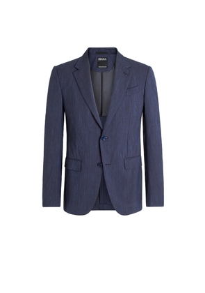Blue Trofeo Seersucker Wool and Silk Blend Jacket
