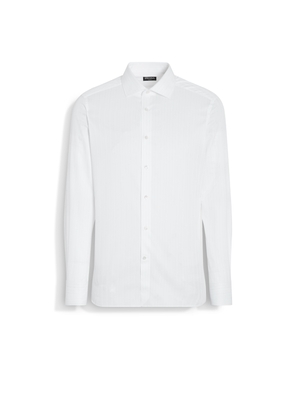 White and Light Blue Structured Striped Trecapi Cotton Shirt