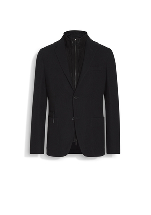 Black High Performance Jersey Wool Blend Sweater Jacket