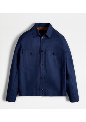 Tod's - Linen Blend Shirt Jacket, BLUE, L - Coat / Trench