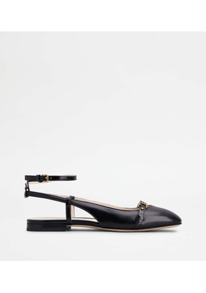 Tod's - Slingback Ballerinas in Leather, BLACK, 37.5 - Shoes