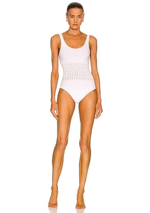 ALAÏA Corset Seamless One Piece Swimsuit in Blanc Optique - White. Size 44 (also in 40).