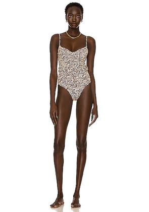 SIMKHAI Noa Swimsuit in Palm Leaf Coffee Print - Brown. Size XS (also in ).