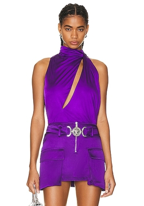 VERSACE High Neck Top in Bright Dark Orchid - Purple. Size 36 (also in 38).