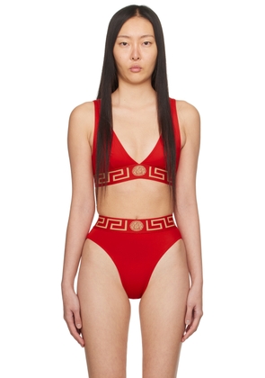 Versace Underwear Red Greca Border Bikini Top