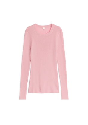 Rib-Knit Merino Top - Pink
