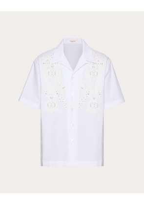 Valentino BOWLING SHIRT IN COTTON POPLIN WITH POMEGRANATE EMBROIDERY Man WHITE 44