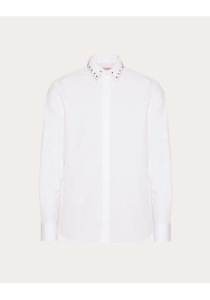 Valentino LONG-SLEEVED COTTON POPLIN SHIRT WITH CABOCHONS Man WHITE 39