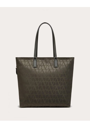 Valentino Garavani TOILE ICONOGRAPHE SHOPPING BAG IN TECHNICAL FABRIC WITH LEATHER DETAILS Man MILITARY GREEN UNI