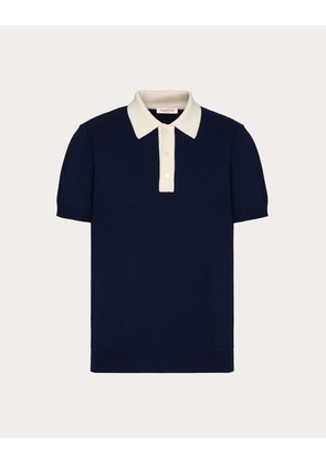 Valentino WOOL POLO SHIRT WITH VLOGO SIGNATURE EMBROIDERY Man NAVY/IVORY L