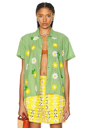 HARAGO Crochet Applique Shirt in Green - Green. Size L (also in XL/1X).