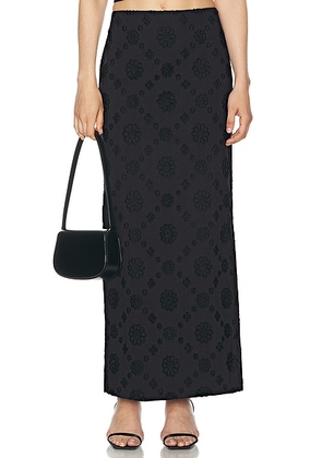 Helsa Eyelet Column Midi Skirt in Black - Black. Size L (also in M, S, XL, XS, XXS).