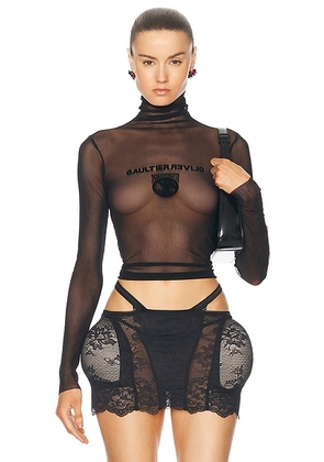 Jean Paul Gaultier X Shayne Oliver Mesh Turtleneck Earth Top in Black - Black. Size L (also in M, S, XS).
