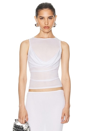 Helsa Sheer Knit Draped Top in White - White. Size M (also in L, S).