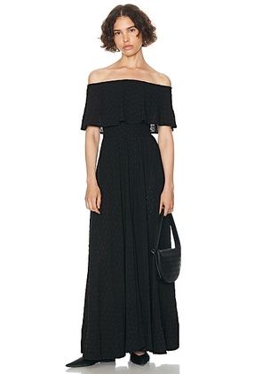 Helsa Petite Eyelet Garden Midi Dress in Black - Black. Size L (also in M, S, XL, XS, XXS).