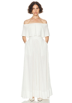 Helsa Petite Eyelet Garden Midi Dress in White - White. Size L (also in M, S, XL, XS, XXS).