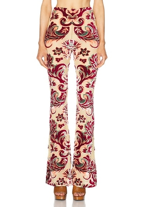 Etro Flare Trouser in Multicolour On Yellow Base - Red. Size 36 (also in 40).