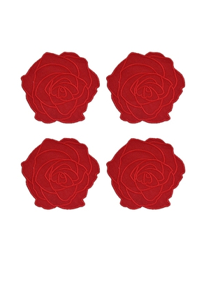 Chefanie Red Rose Cocktaill Napkins Set Of 4 in Red.