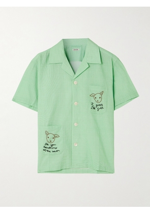 BODE - See You At The Barn Checked Bead-embellished Cotton Shirt - Green - x small,small,medium