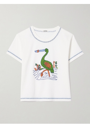 BODE - Heron Embroidered Cotton-jersey T-shirt - White - x small,small,medium,large,x large
