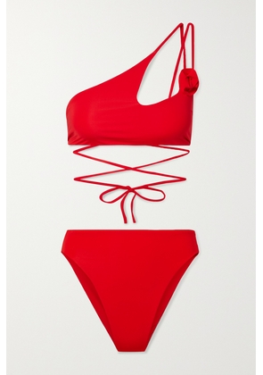 Maygel Coronel - + Net Sustain Barajas One-shoulder Cutout Appliquéd Bikini - Red - Petite,One Size,Extended