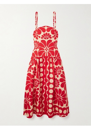 Farm Rio - Palermo Gathered Printed Linen Midi Dress - xx small,x small,small,medium,large,x large