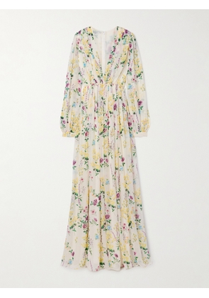 Costarellos - Alya Embellished Gathered Floral-print Chiffon Gown - Multi - FR34,FR36,FR38,FR40,FR42,FR44,FR46