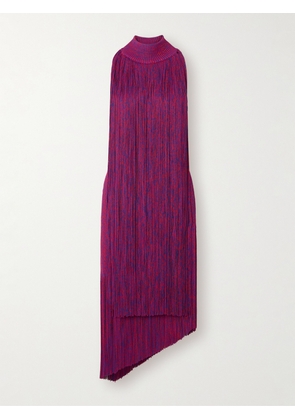 Burberry - Fringed Jacquard-knit Turtleneck Midi Dress - Purple - small,medium