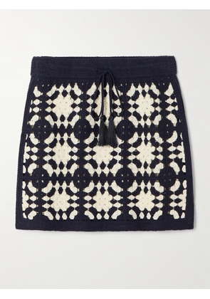 FRAME - Crocheted Tasseled Cotton-blend Mini Skirt - Blue - x small,small,medium,large