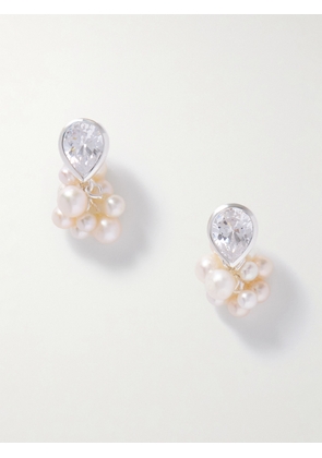Completedworks - White Gold-plated Recycled Silver, Cubic Zirconia And Pearl Earrings - One size