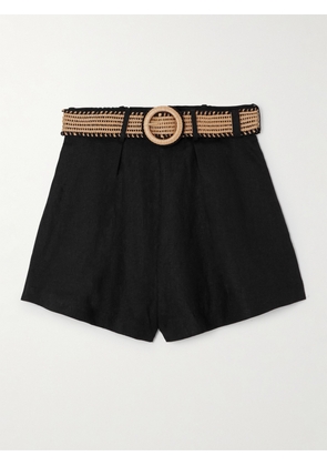 Zimmermann - Halliday Belted Pleated Linen Shorts - Black - 00,0,1,2,3,4