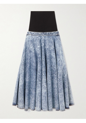 Alaïa - Stretch-knit And Pleated Denim Midi Skirt - Blue - FR34,FR36,FR38,FR40,FR42,FR44,FR46