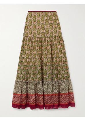 Saloni - Isabel Printed Cotton Maxi Skirt - Green - UK 4,UK 6,UK 8,UK 10,UK 12,UK 14,UK 16