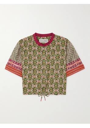 Saloni - Jude Cropped Printed Cotton-poplin Shirt - Green - UK 4,UK 6,UK 8,UK 10,UK 12,UK 14,UK 16