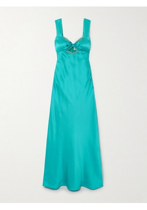 Saloni - Lina Cut-out Lace-trimmed Silk-crepe Maxi Dress - Blue - UK 4,UK 6,UK 8,UK 10,UK 12,UK 14,UK 16