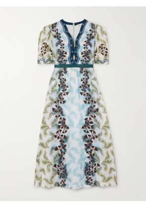 Saloni - Tabitha Printed Silk-satin Midi Dress - Blue - UK 4,UK 6,UK 8,UK 10,UK 12,UK 14,UK 16