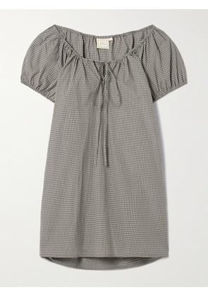 Deiji Studios - Tie-detailed Gathered Checked Organic Cotton-poplin Mini Dress - Green - x small,small,medium,large,x large